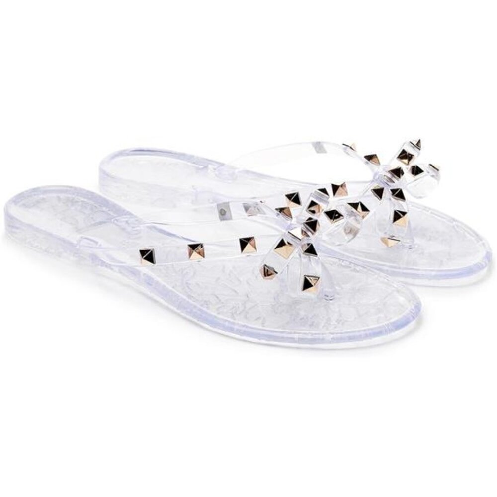 Women's Studded Sandals Flat Jelly Shoes Thong Flip Flops